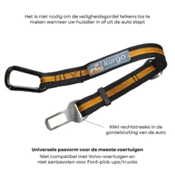 Kurgo Autogordelbevestiging voor Honden Oranje